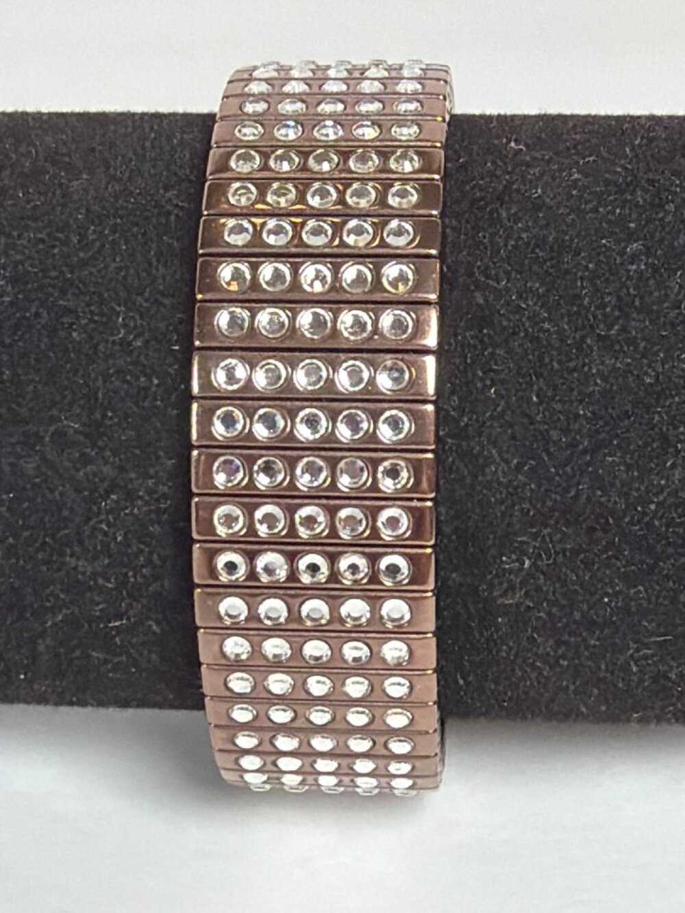 VTG Swarovski Crystal Signed 5 Row Rhinestone Copper Expansion Bracelet Gift Bag - Picture 13 of 16